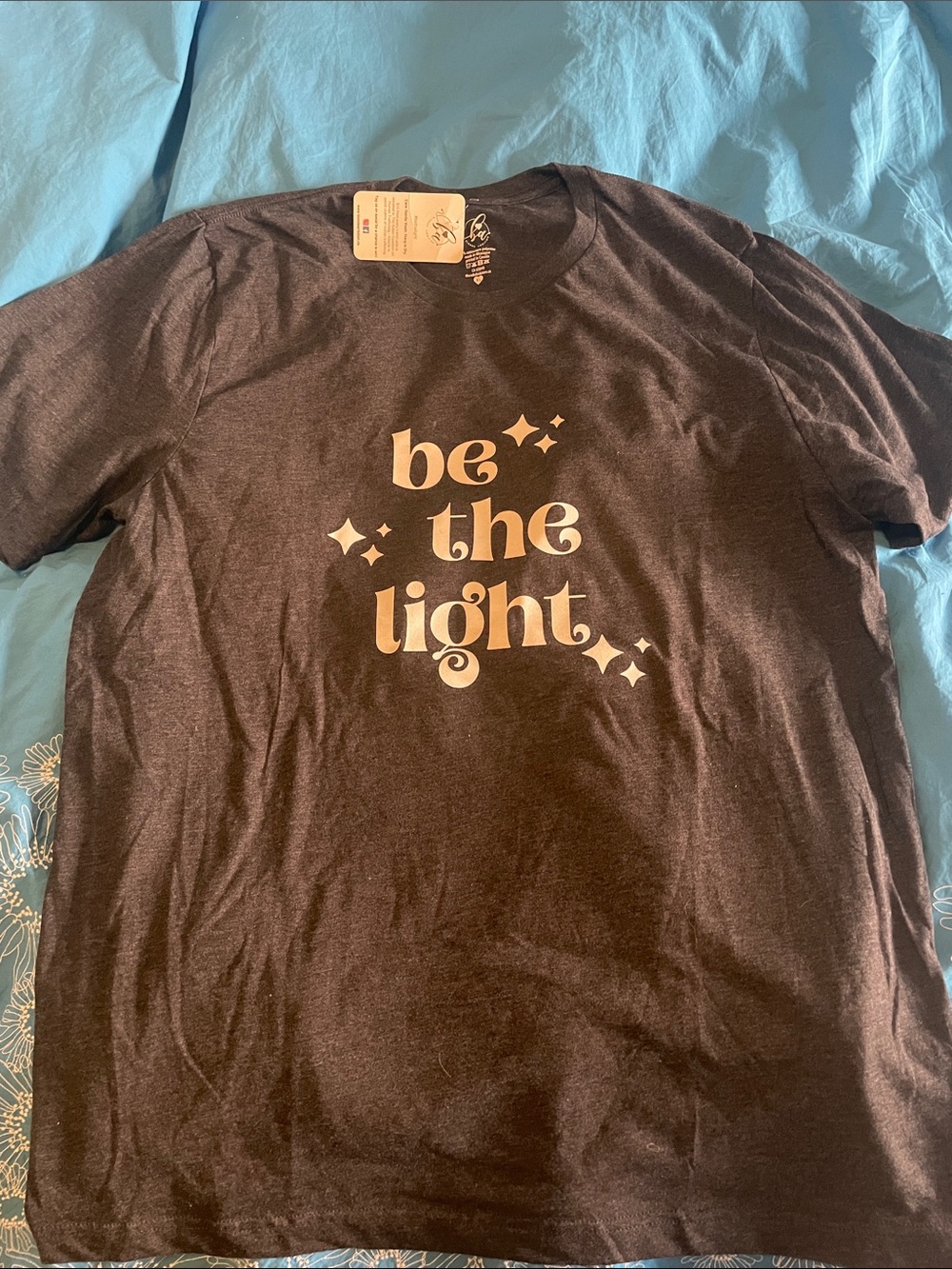 ambition Black Short Sleeve Tee with Cream "be the light" Graphic